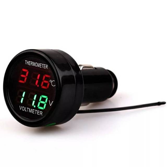 Pengukur Tegangan Volt Thermometer Suhu Meter Monitor Tegangan 12 V 24 V LED Display Tahan Air