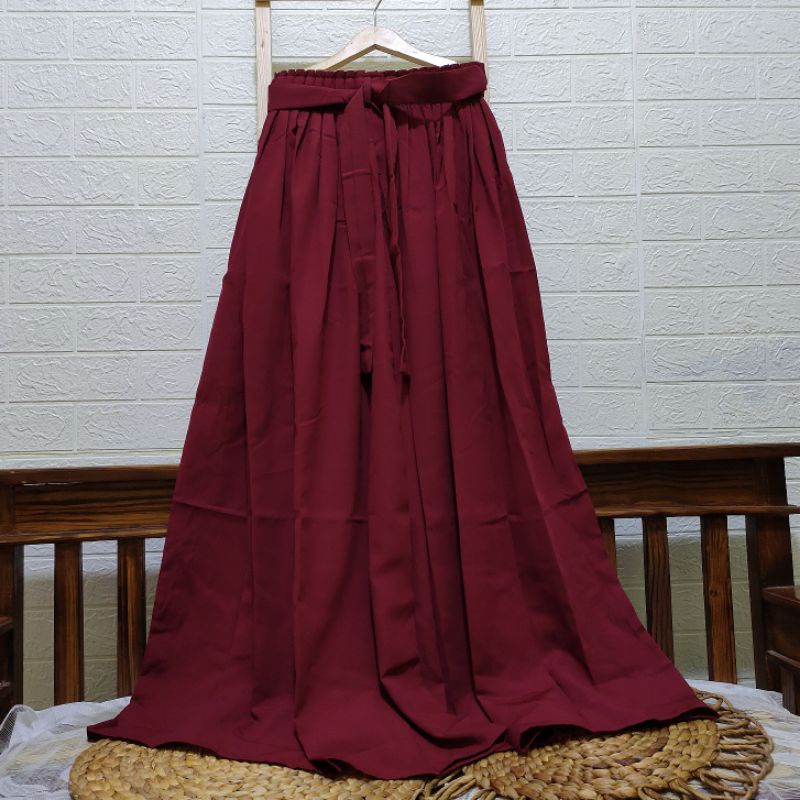 Rok panjang wanita bahan wolfis / rok rempel polos / rok kerja / rok kuliah-Maroon
