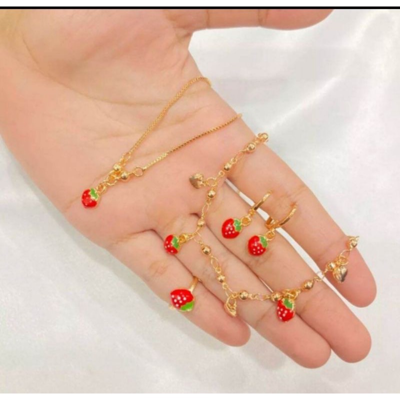 Set perhiasan anak strawberry merah gold