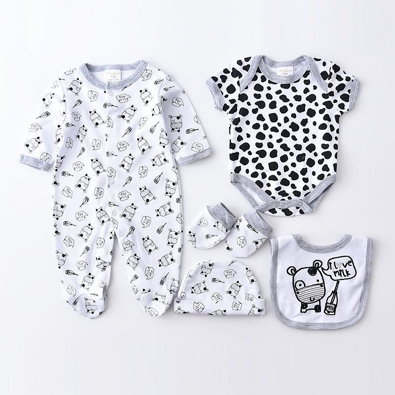 BABY K2 - BABY BODYSET 5 IN 1 MOTIF COW I LOVE MILK MEREK LITTLEDUCK KODE 00086