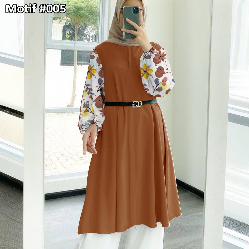 Tunik Jumbo - Gamis Wanita Kekinian - Baju Atasan Wanita - Bungaz Motif Gabungan - Lexoir-Bungaz 005 Cappucino
