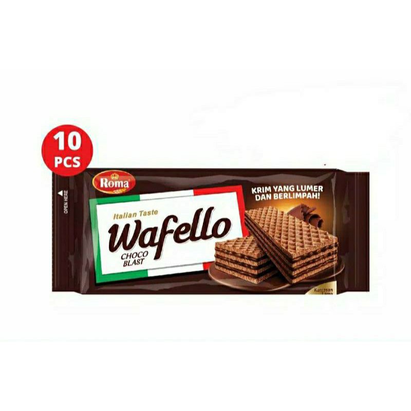 

Roma Wafer Wafello Coklat 21gr x 10 pcs. Wafello 1 pak isi 10 pcs, harga termurah