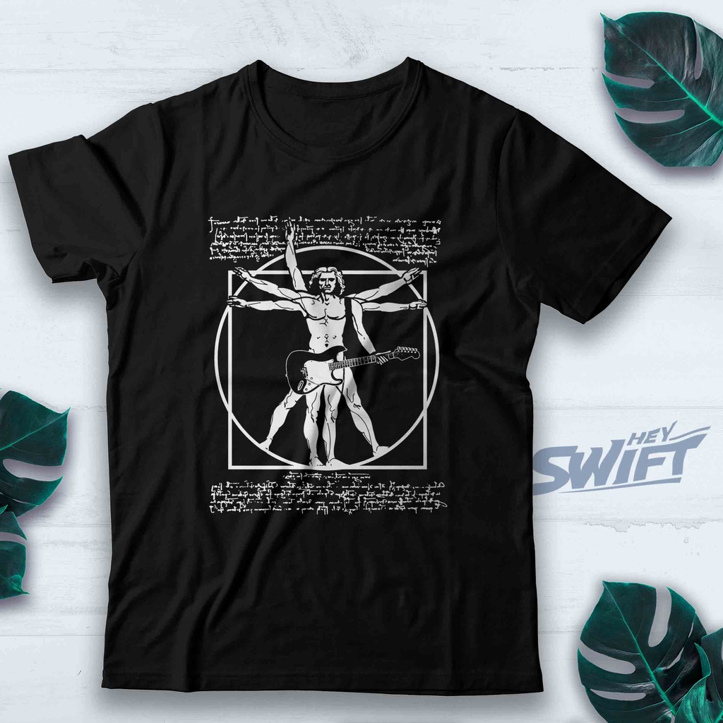 KAOS VITRUVIAN MAN PLAYING THE GUITAR - DA VINCI GUITARIST GITARIS GITAR - LEONARDO DA VINCI PARODY 