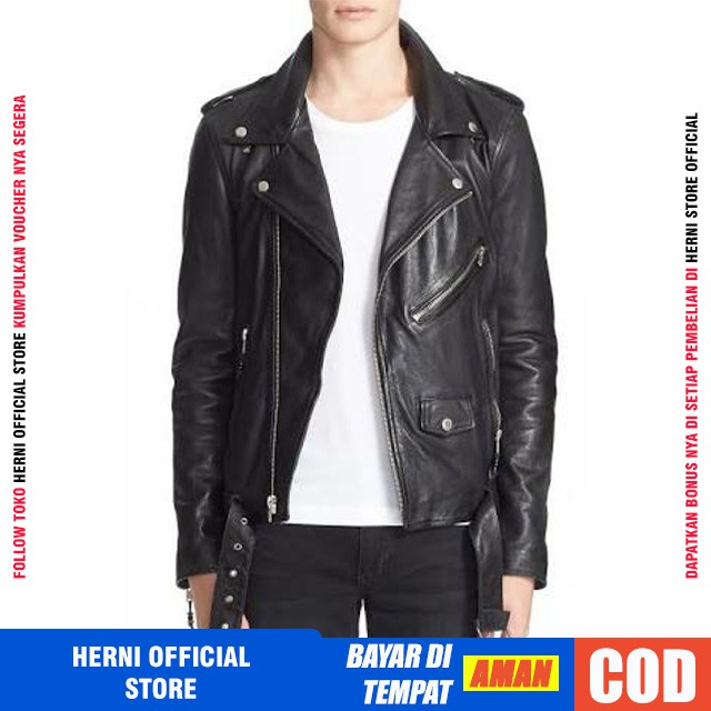 Jaket Kulit Sintetis Original Premium Ramones Hitam Pria Synthetic Faux Leather Jacket Black