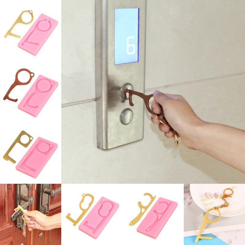 SIY  Open Door Helper Keychain Mold Zero Touch Elevator Button Drawer Door Handle Assistant Safety Contactless Keychain Molds