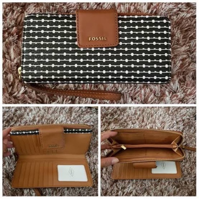 Dompet FOSSIL Madison Zip Clutch Black Multi Stripe New Original