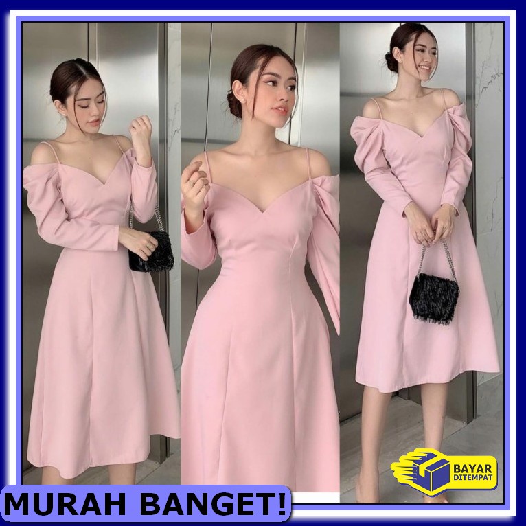 Dress Wanita Cewek Murah Wanita Kekinian Terbaru Dres Korea 2021  FF434 Dress Lulu Scuba Pink [Dres
