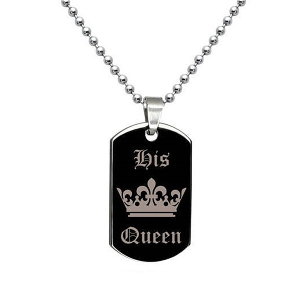 Hu Hu Hu Hu Hu Alat Bantu Pasang Kacamata♡ Kalung Rantai Liontin Dog Tag Motif Tulisan Her King His Queen Untuk Pasanganpriawanita