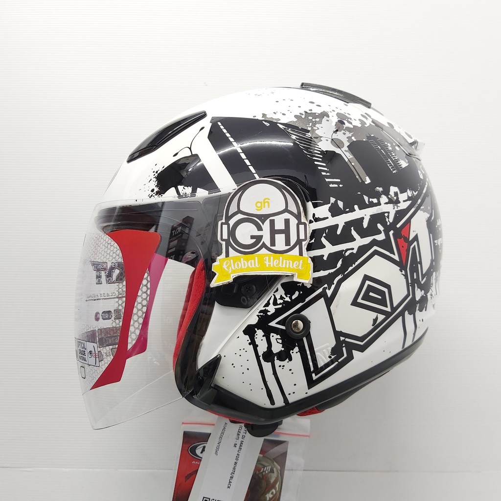 HELM HALF FACE KYT DJ MARU KYT DJMARU MOTIF #10 BLACK WHITE