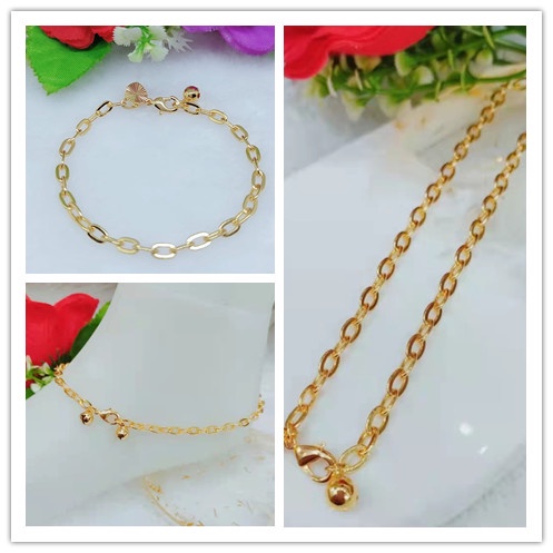 Set Perhiasan Xuping Kalung/Gelang Tangan/Gelang Kali Lapis Emas 18k