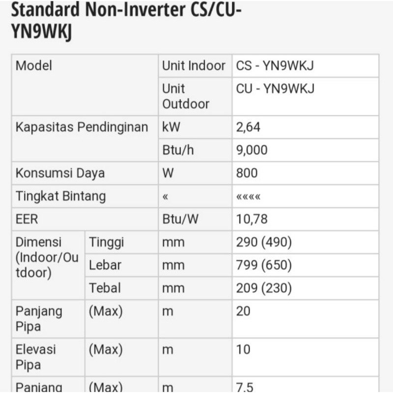 AC PANASONIC 1 PK YN9WKJ MADE IN INDONESIA