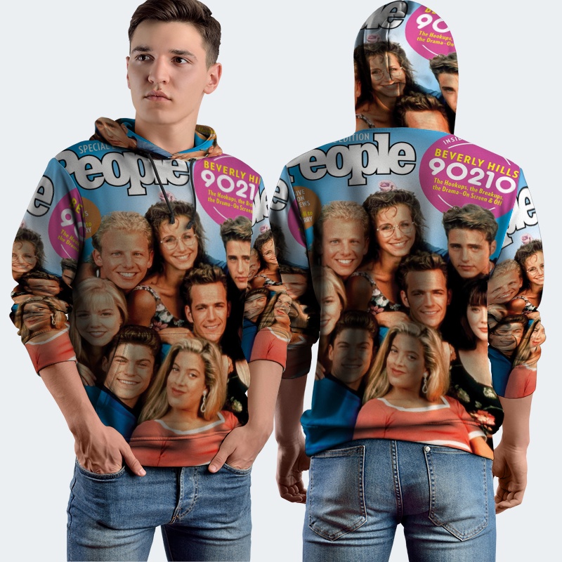 Jaket Hoodie Fullprint Beverly Hills 90210 Bahan Polyester Jersey