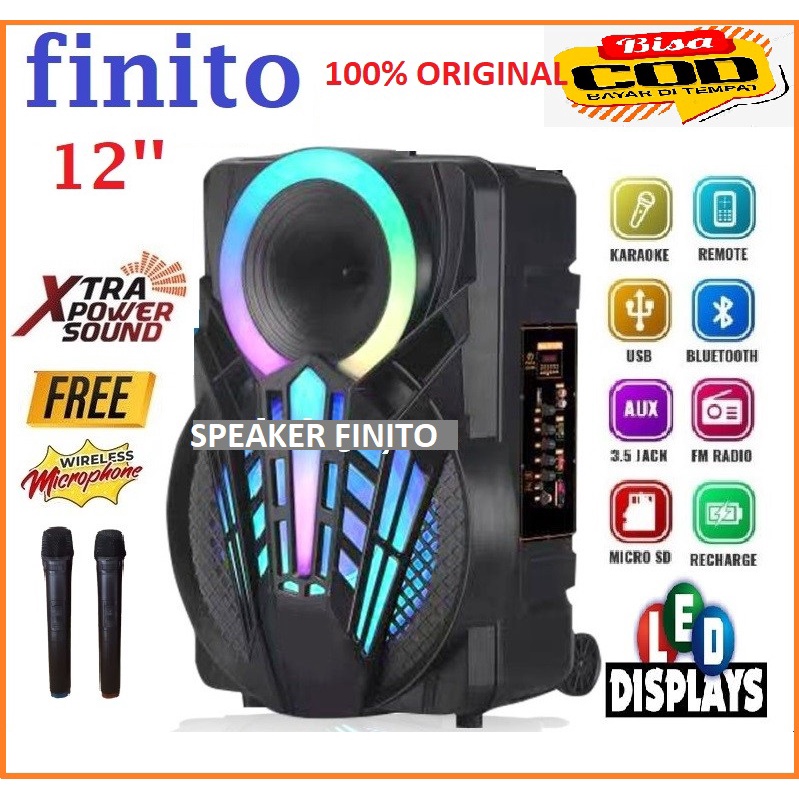 Speaker Portable miting Finito Speaker Bluetooth 12&quot;Inch + 2 mic wireles Original