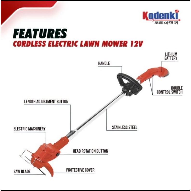 Kodenki mesin potong rumput baterai cordless brush cutter 12 volt