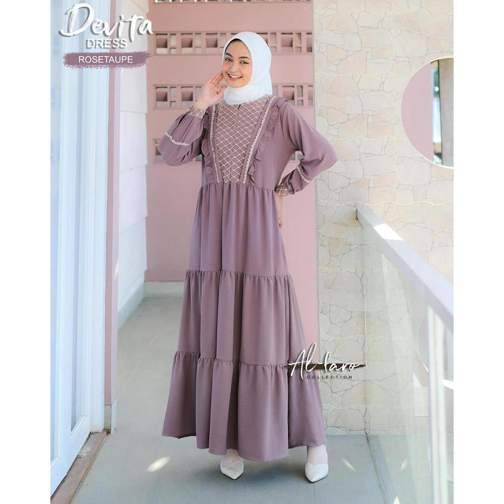 DRESS CRINGKEL BROKAT DEVITA BY ALFARO RENDA PUTIH HITAM GAMIS BAJU MANASIK HAJI UMROH