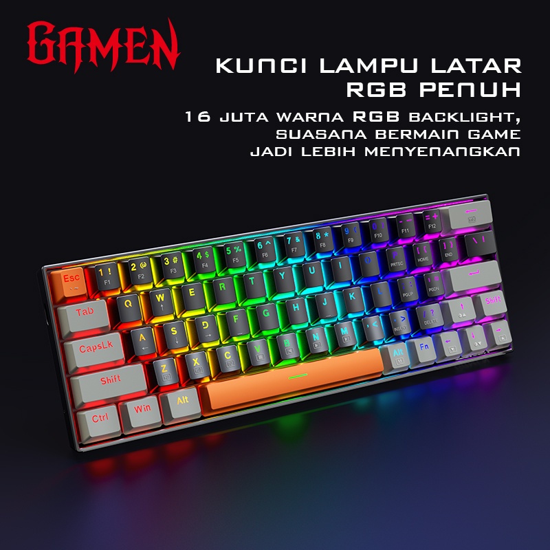 GAMEN Titan III Mechanical Pluggable Switch Blue Gaming Keyboard Wired RGB LED Light PBT Keycaps - Garansi Resmi 1 Tahun