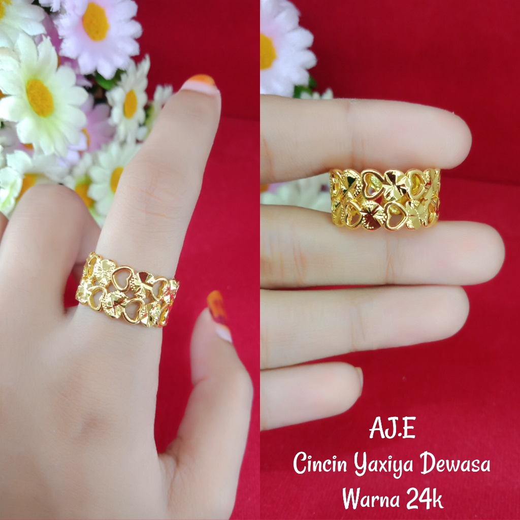 Cincin Rotan Love Lebar Lapis Emas Hongkong 24k Asli