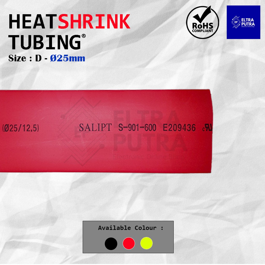 HEATSHRINK 25mm Warna Warni LENGKAP Ecer, Selongsong Selang Bakar (1 Meter)