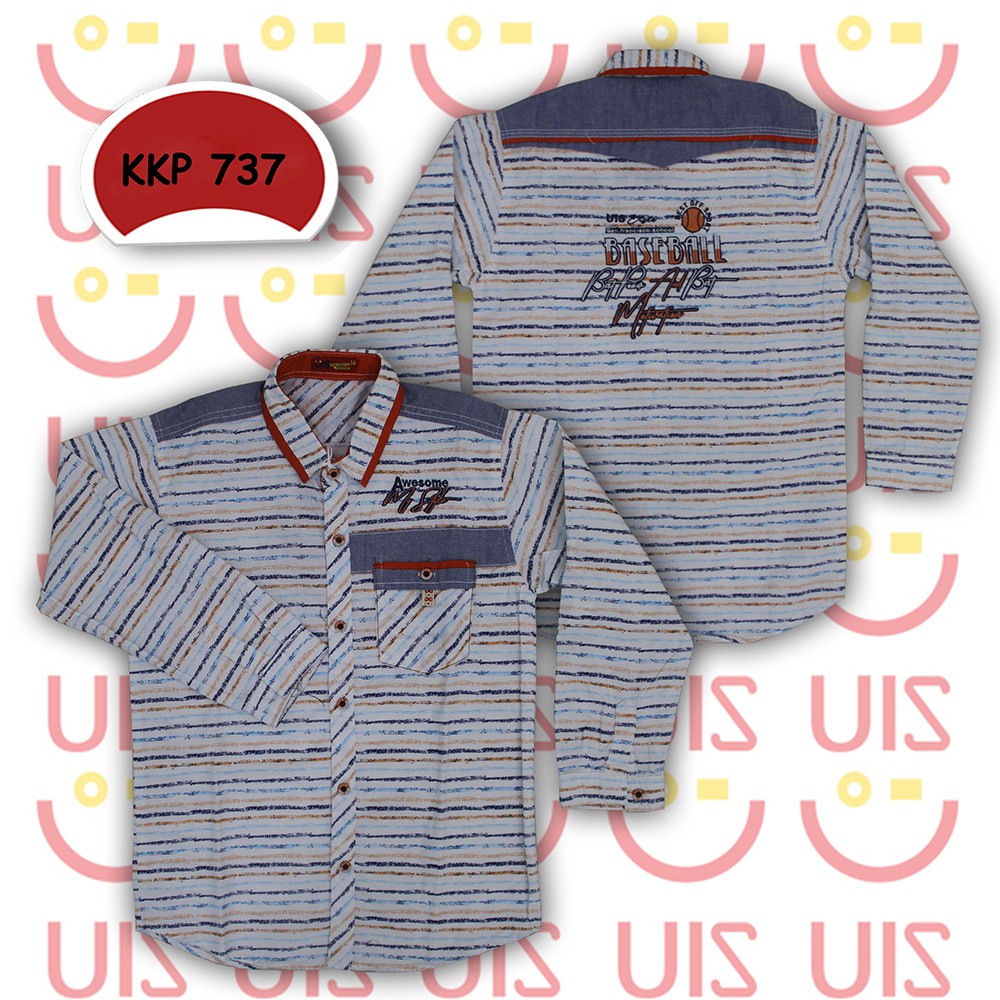 Kemeja Anak Laki-laki Lengan Panjang bahan Katun Motif UIS KKP 737 Size M