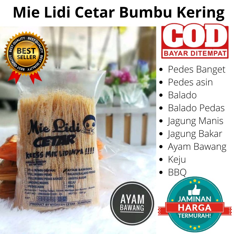 

Mie Lidi Cetar Bumbu Kering / Basah Milidi Jajanan Jadul Mi Biting