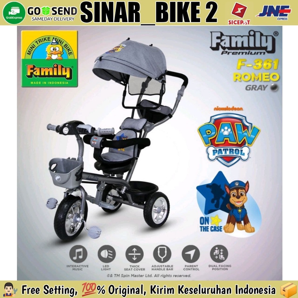 Sepeda Roda Tiga 3 FAMILY ROMEO F-361,F360H Tricycle Kanopi