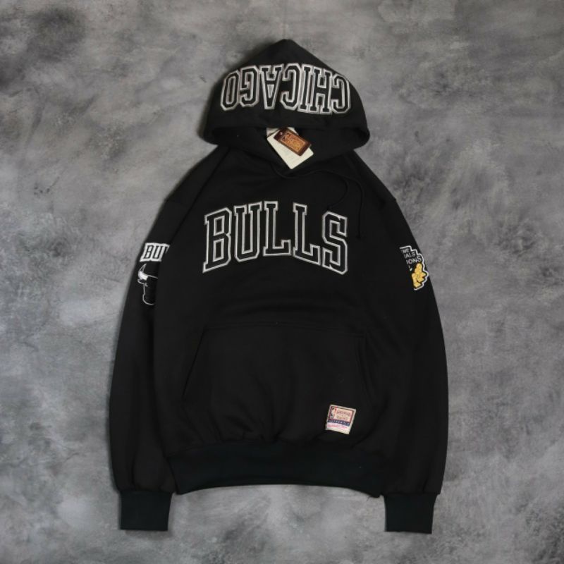 SWEATER HOODIE CHICAGO BULLS FULL BORDIR HITAM AUTHENTIC FULLTAG &amp; LEBEL