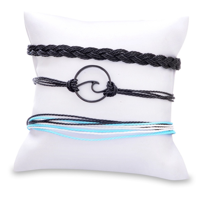 Fancyqube 3pcs / Set Gelang Tali Tenun Multilayer Handmade Gaya Bohemian Untuk Wanita