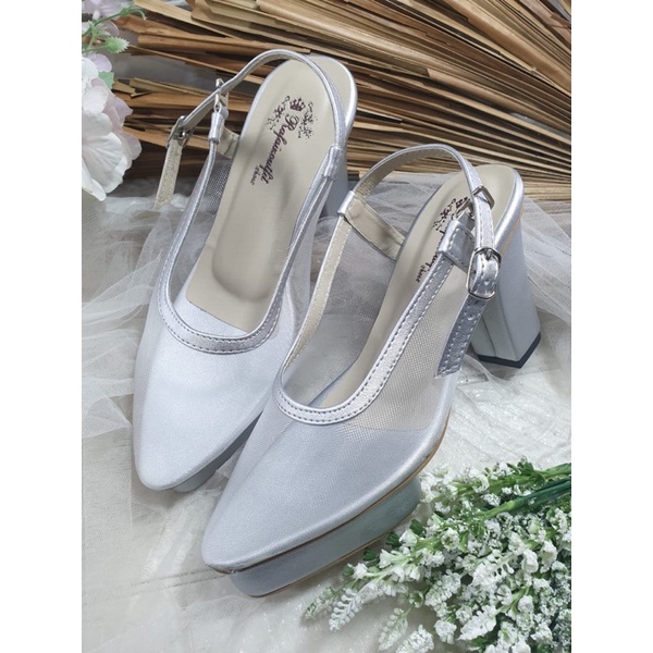 sepatu clarisa silver Tnpa payet 9cm hak tahu