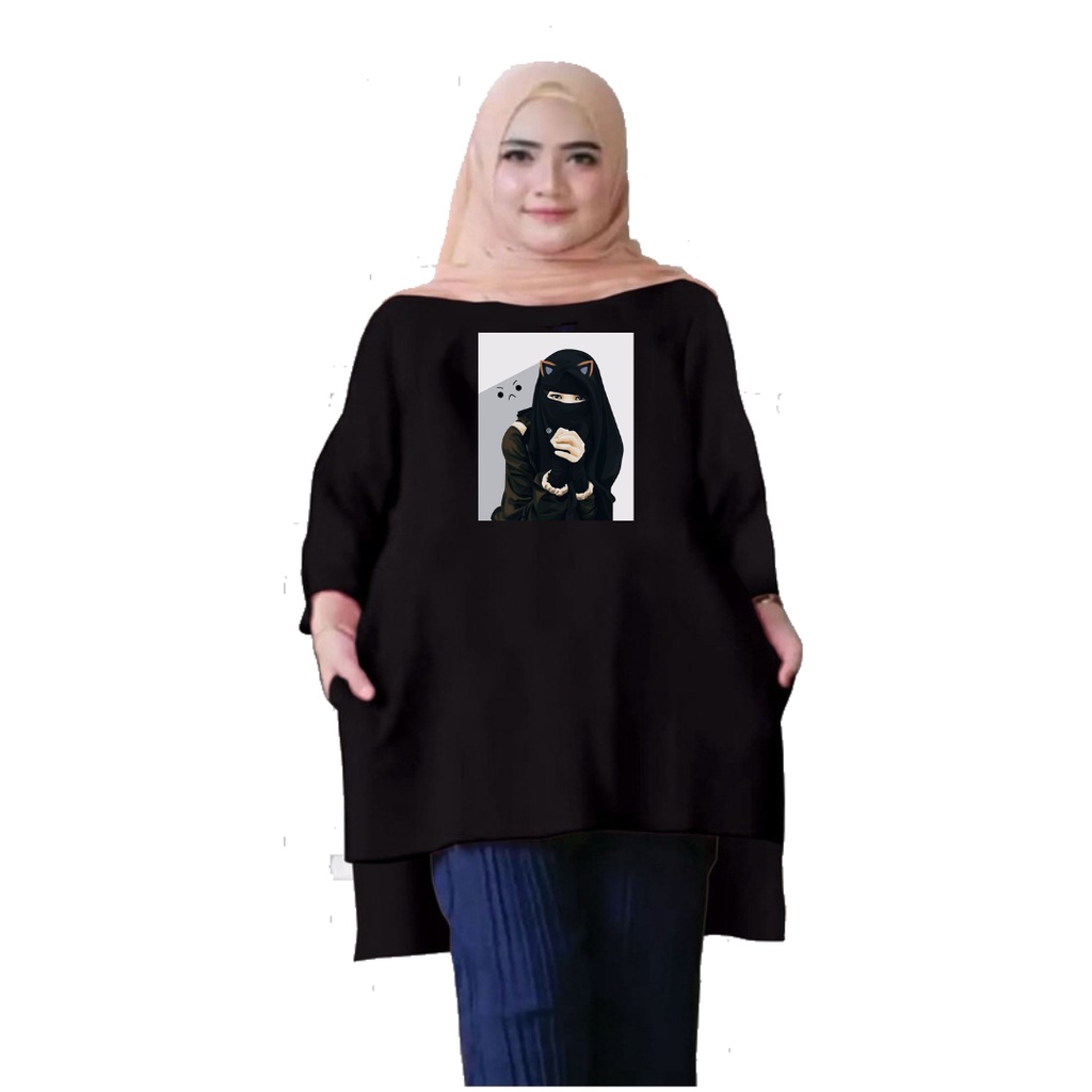 Tunik Jumbo Wanita Black Hijab Cadar Hitam/ Atasan Muslim Wanita XL, XXL