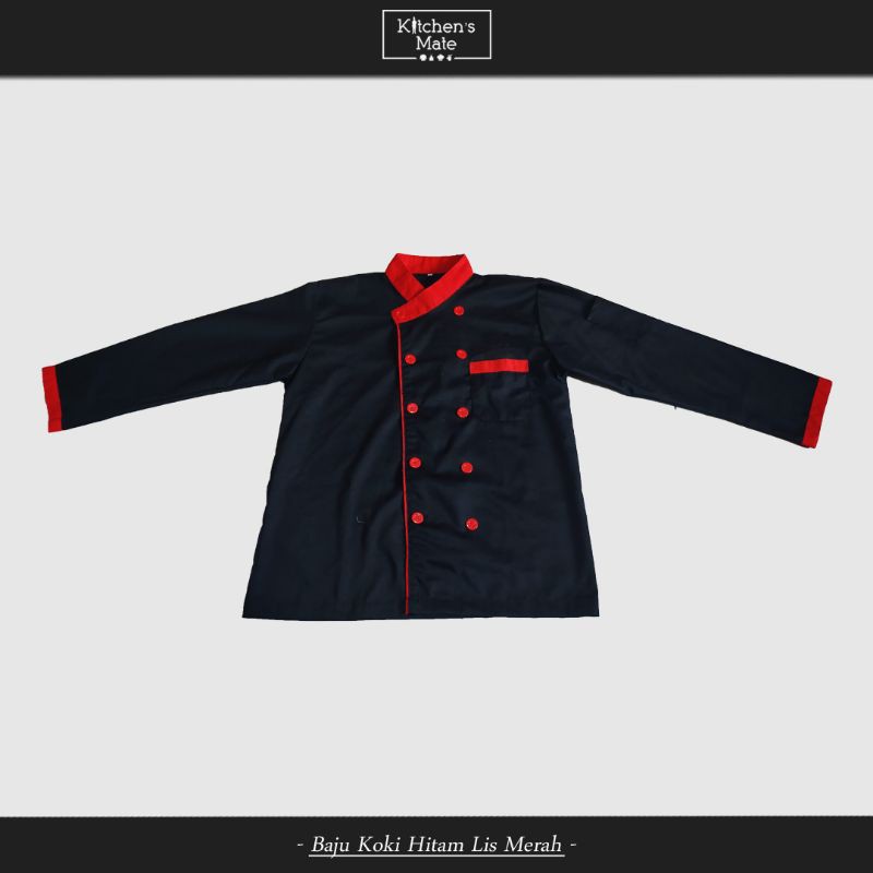 Baju Koki Hitam Lis Merah ( Baju Chef / Lengan Panjang )