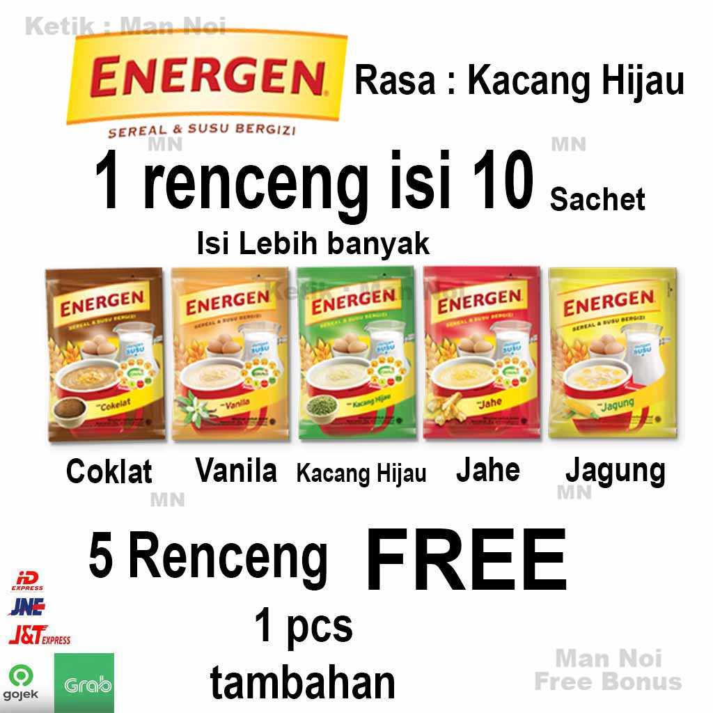 

ENERGEN COKLAT / ENERGEN VANILA / ENERGEN KACANG HIJAU 30gr.FREE BONUS