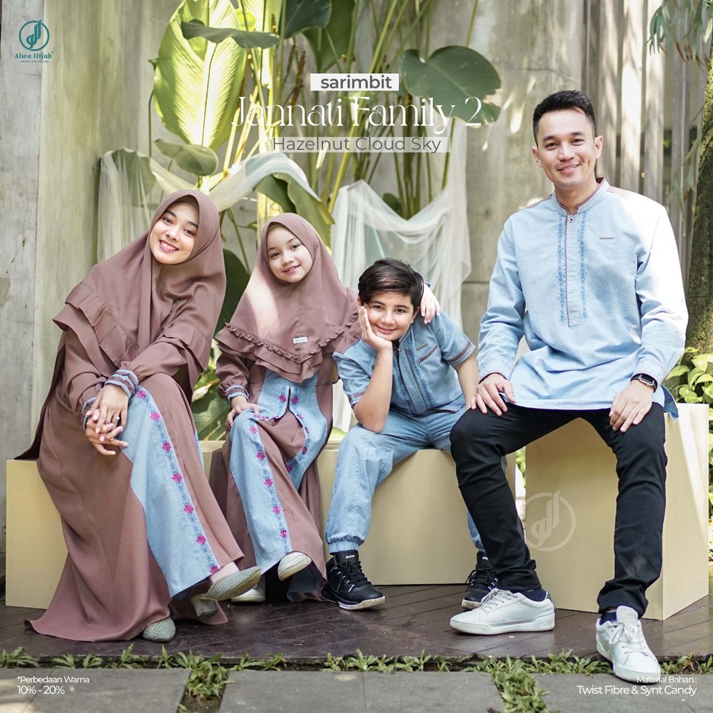 Alwa Hijab | Jannati Family Sarimbit | HAZELNUT CLOUD SKY | Sarimbit Lebaran Keluarga Terbaru  2022