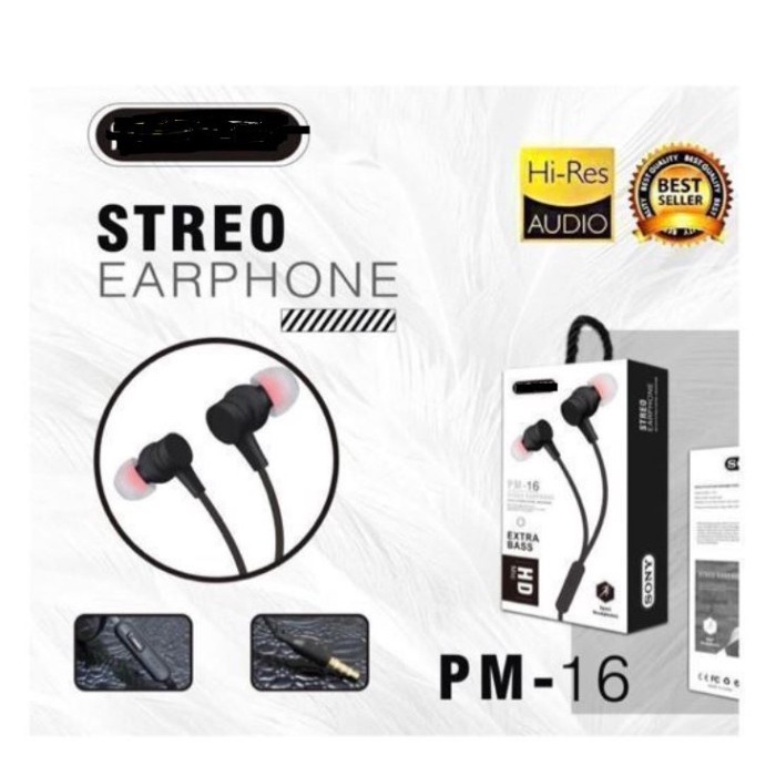 PM-16 Headset PM16 Stereo Handsfree Universal MIC earphone Grosir