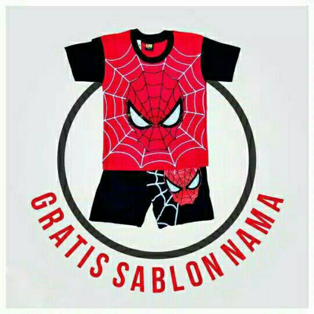 Baju Anak Setelan Spiderman Kaos Anak Laki-Laki Perempuan Murah Gratis Custom Nama