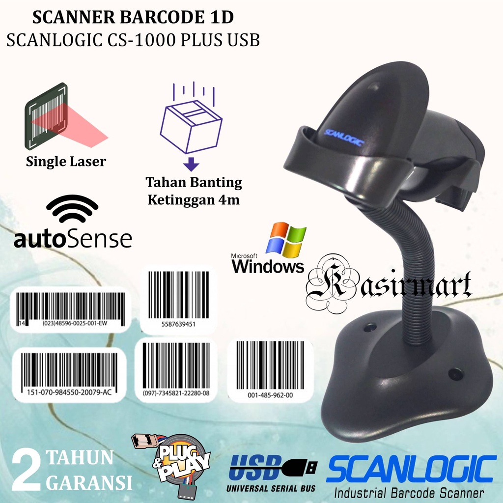 SCANNER BARCODE 1D SCANLOGIC CS-1000 PLUS USB CS 1000 CS1000 GARANSI RESMI TAHAN JATUH 4M SCAN BARCODE 1D KASIR/RUMAH SAKIT