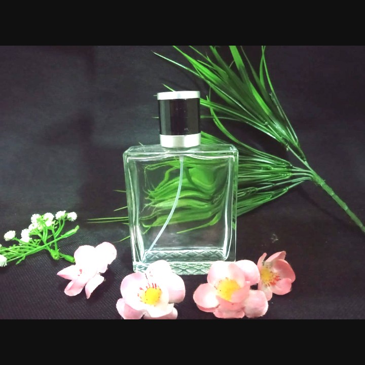 Botol parfum kaca kosong kotak tutup hitam 100ml