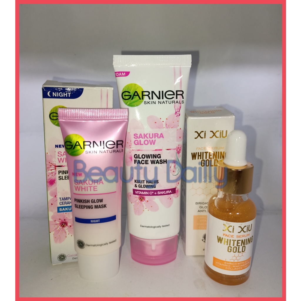 PROMO Paket 3 IN 1 Garnier - Garnier Sakura White Facial Foam 50ml + Garnier Sakura Pinkish Glow Sle