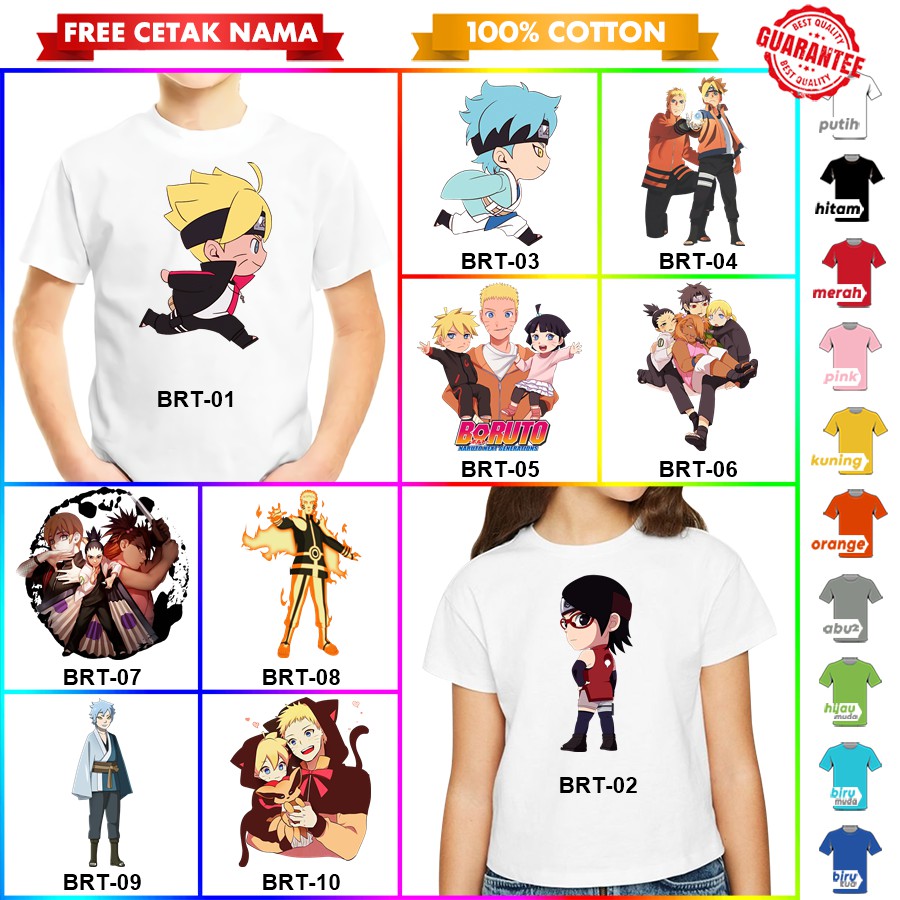 [FREE NAMA!!] Baju Kaos ANAK DAN DEWASA BORUTO BANYAK MOTIF