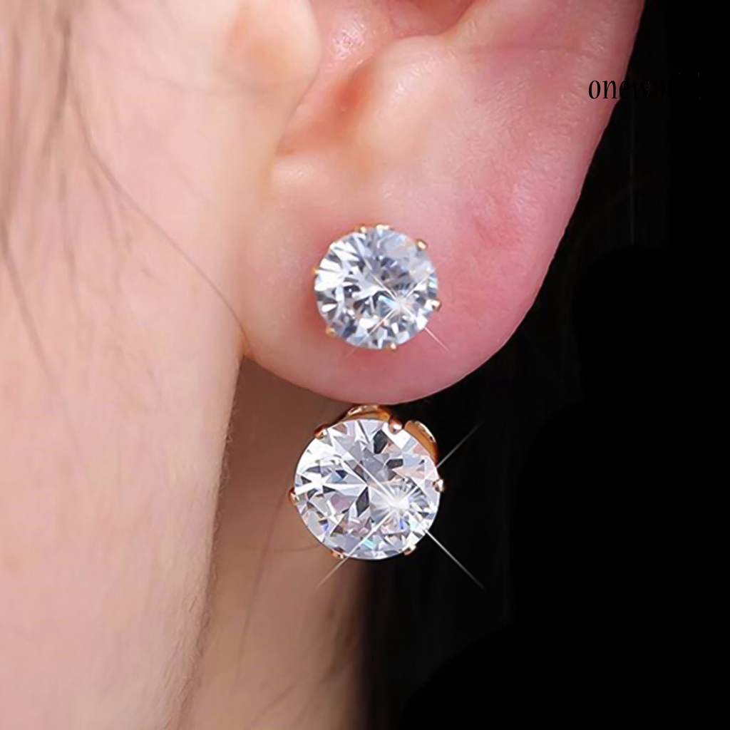 OW@ Ear Studs Double Rhinestones Fashion Drop Alloy Women Ear Jacket Earrings Jewelry for Party