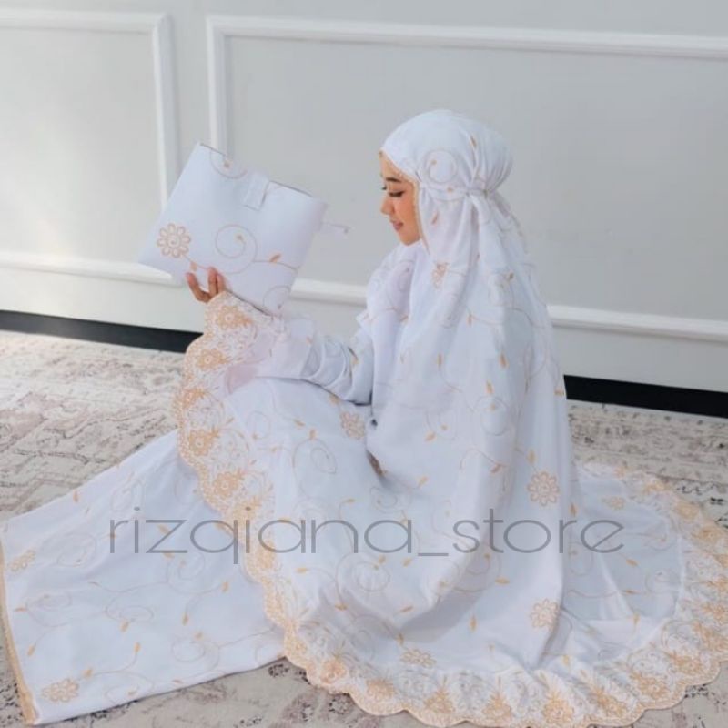 RIZQIANA STORE - Mukena Dewasa Jumbo  Bordir Syafiqa Series Renda Bordir