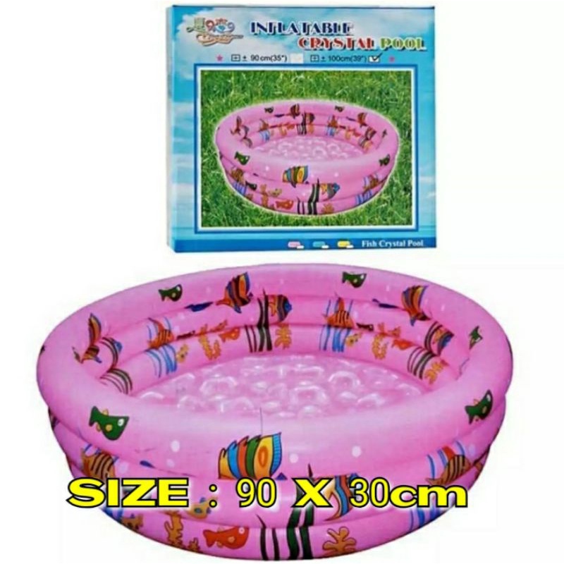 Inflatable kolam renang anak crystal pool warna pink 90 x 30cm.