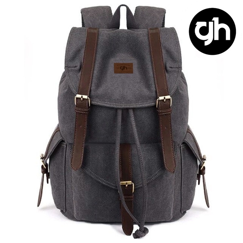 gh-bag Tas Ransel Kanvas - Tas Ransel Pria Wanita Tas Ransel Unisex - Backpack Daypack 14inch