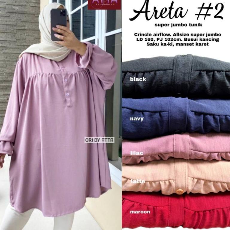 {URY.15Jn22ᴹ} ARETA SUPER JUMBO TUNIK ATTA / ARETA 1 2 TUNIK KATUN CRINCLE BIGSIZE ATASAN OVERSIZE L