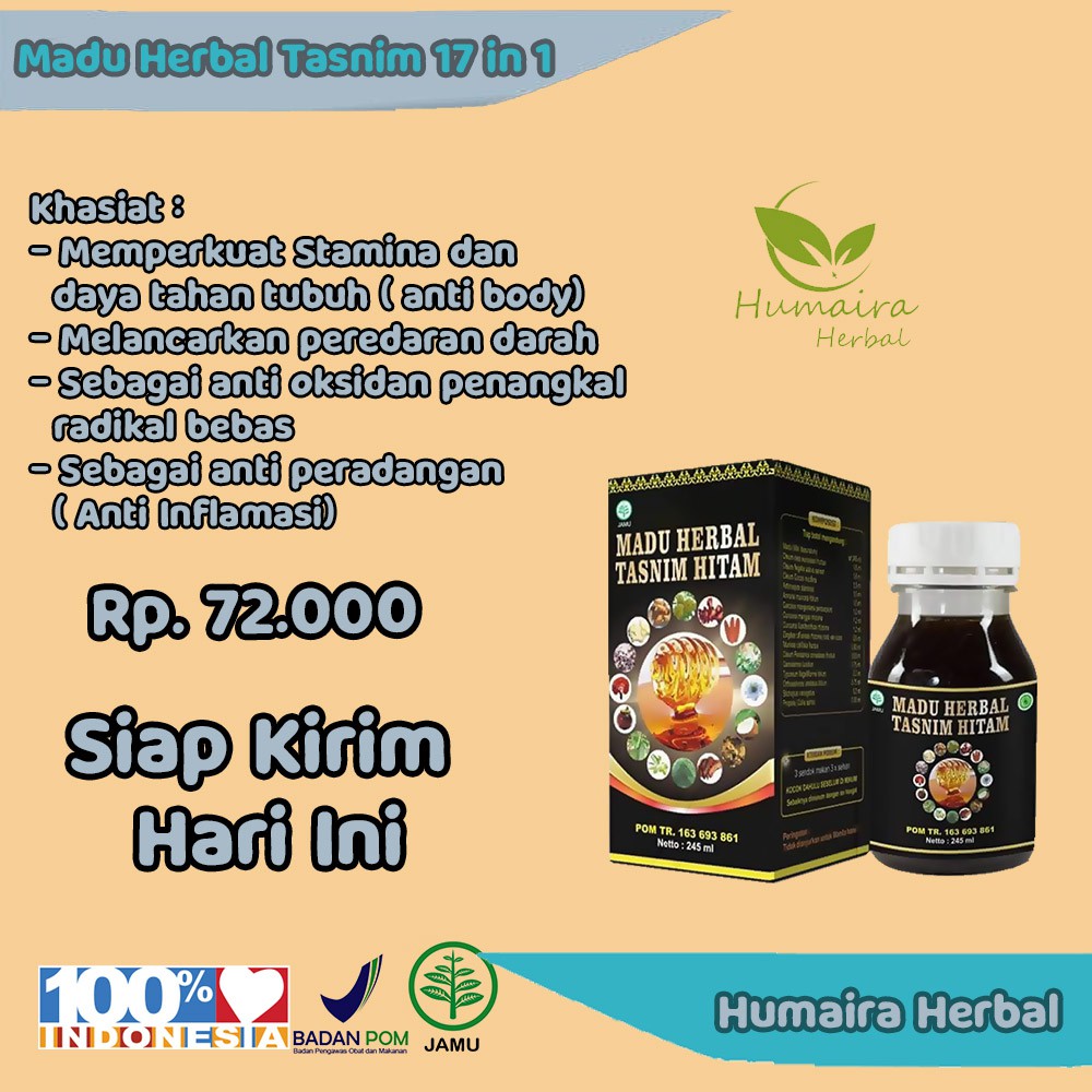 Madu Herbal Tasnim Hitam 17 in 1 Madu Kesehatan Multi Manfaat Penangkal berbagai penyakit