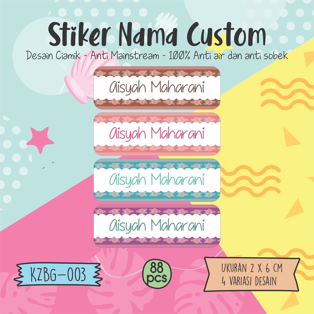 

sticker label nama anak laki laki dan perempuan hewan astronout waterproof KZBG 003