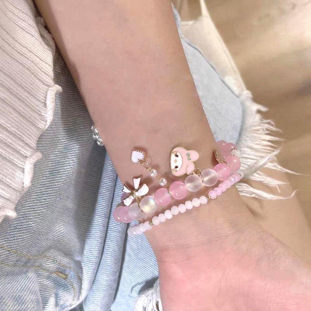 Nickolas1 Gelang Mutiara Fashion Kawaii Gadis Kuromi Mymelody Perhiasan Cinnamoroll Handmade Double-layer Tangan String