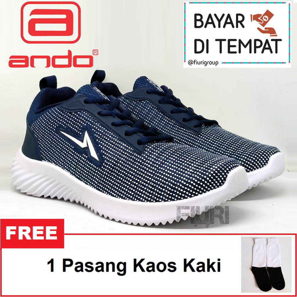 FIURI - Ando Original - XANDER 39-43 Navy - Sepatu Kets Pria - Sepatu Sneakers Pria - Sepatu Olahraga Sport Pria - Sepatu Casual - Sepatu Jogging Lari Fitness Gym Senam Pria - Sepatu Sekolah Bertali SD SMP SMA - Fiuri