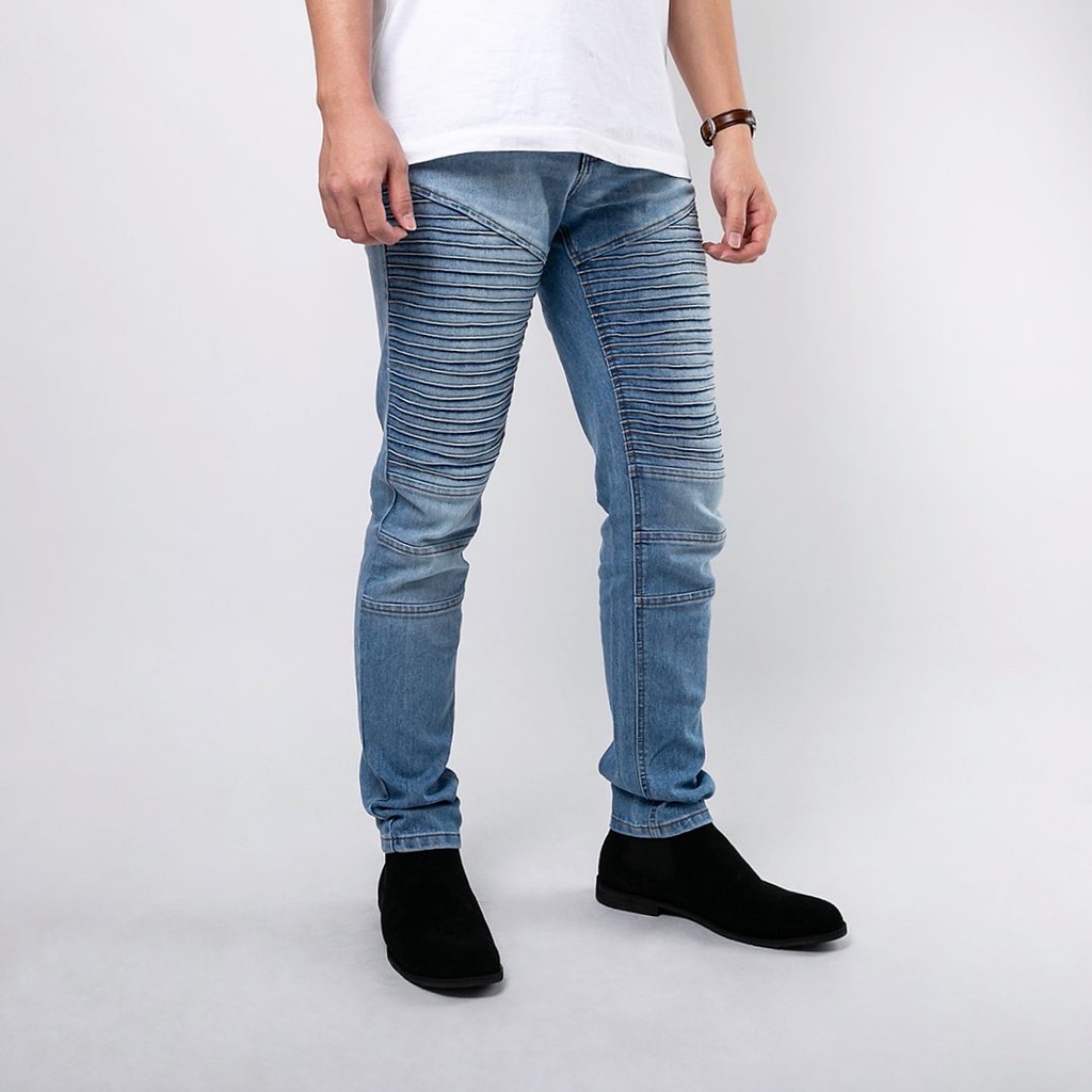 Celana Jeans Pria Bahan Stretch Denim - Biker Jeans - Sky Blue - (UJB-07)