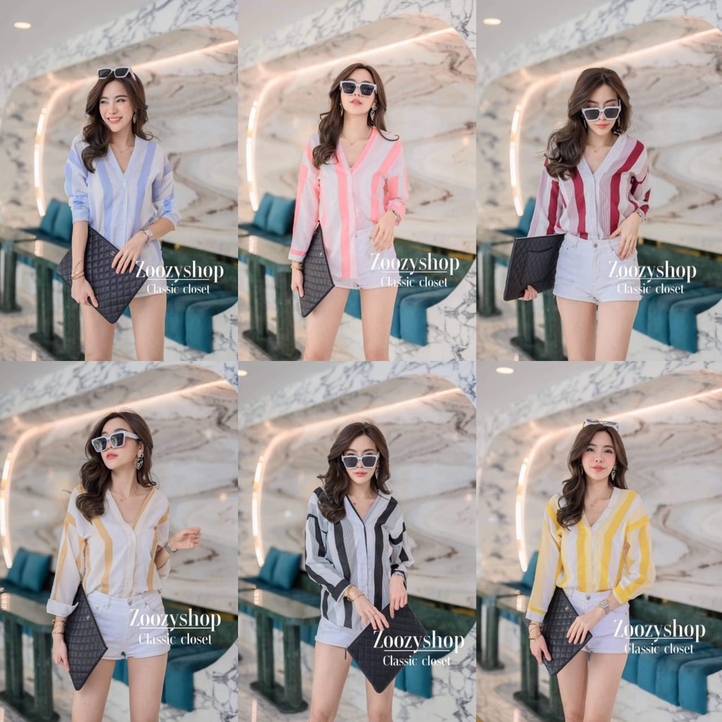 KEMEJA ZOOZY SALUR WARNA FASHION WANITA IMPORT BANGKOK CODE 23