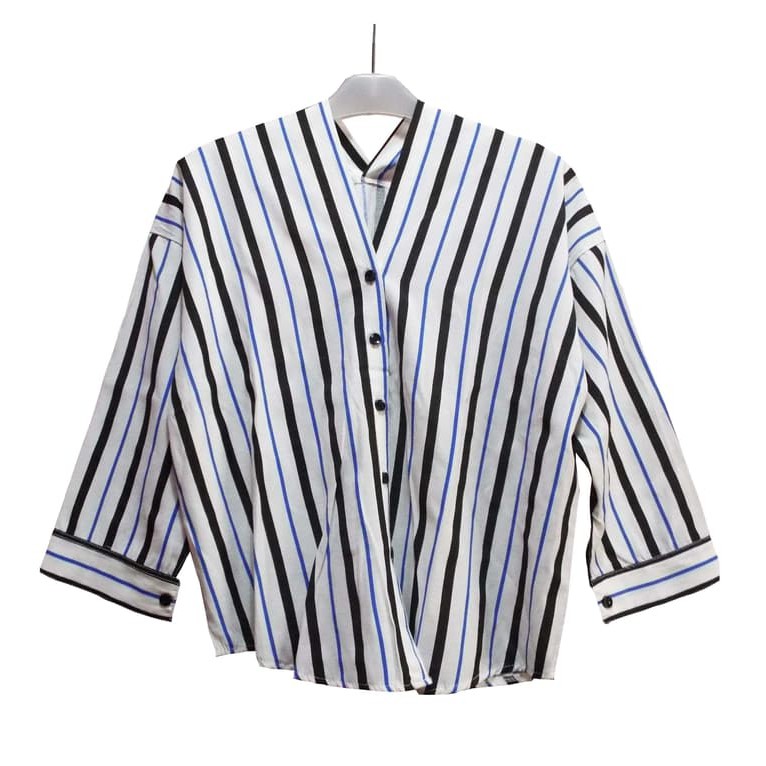 Diskon 035 Kemeja V neck wanita katun salur , Nagita salur ThevaShop